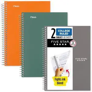 Spiral Notebooks, 3 Pack, 2 Subject, College Ruled, 9 1/2" x 6", 80 Sheets, Seaglass Green, Sedona Orange, Gray (840029B-ECM) Spiral Notebooks, 3 Pack, 2 Subject, College Ruled, 9 1/2" x 6", 80 Sheets, Seaglass Green, Sedona Orange, Gray (840029B-ECM)