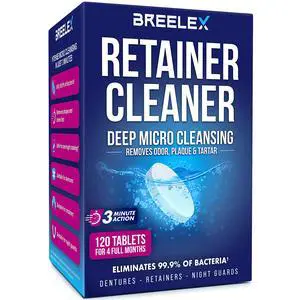 Retainer Cleaner Tablets for Dentures, Aligners & Night Guards 120 Denture Cleaning Tablets, 3-Minute Deep Clean, Removes Plaque, Stains & Odor FSA HSA Eligible Retainer Cleaner Tablets for Dentures, Aligners & Night Guards 120 Denture Cleaning Tablets, 3-Minute Deep Clean, Removes Plaque, Stains & Odor FSA HSA Eligible
