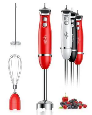 Immersion Blender Handheld, 3-in-1 Hand Blender Electric, 400W Handheld Blender, Stainless Steel Blade Stick Blender with Whisk, Milk Frother Attachments - Red Immersion Blender Handheld, 3-in-1 Hand Blender Electric, 400W Handheld Blender, Stainless Steel Blade Stick Blender with Whisk, Milk Frother Attachments - Red