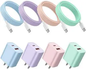 4-Pack for iPhone 15 16 17 Charger Fast Charging, 20W Dual Port Type C Charger Fast Charging Colorful USB C Charger Block with 6FT USB C to C Cable for iPhone 17 Pro Max/16 Pro Max/15 Pro Max/iPad Pro 4-Pack for iPhone 15 16 17 Charger Fast Charging, 20W Dual Port Type C Charger Fast Charging Colorful USB C Charger Block with 6FT USB C to C Cable for iPhone 17 Pro Max/16 Pro Max/15 Pro Max/iPad Pro