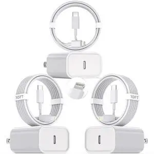 10Foot Fast iPhone Charging Cable,3-Pack Super Fast i Phone Charger USB C Charging Block Wall Charger PD Adapter with 10FT Type C to Lightning Cable Cord for iPhone 14/13/12/11ProMax/XS Max/XS/XR/8/SE 10Foot Fast iPhone Charging Cable,3-Pack Super Fast i Phone Charger USB C Charging Block Wall Charger PD Adapter with 10FT Type C to Lightning Cable Cord for iPhone 14/13/12/11ProMax/XS Max/XS/XR/8/SE