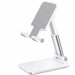 Foldable Desktop Phone Stand, Adjustable Cell Phone Holder for Desk, Non-Slip Silicone Base, Compatible with Tablets and Phones 4-13 Inch (White) Foldable Desktop Phone Stand, Adjustable Cell Phone Holder for Desk, Non-Slip Silicone Base, Compatible with Tablets and Phones 4-13 Inch (White)