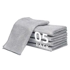 5 Pack Extra Large Non Scratch Wire Dishcloths, 30x30cm Double-Layer Silver Thread Kitchen Cleaning Rags, Dual-Sided Wet & Dry Reusable Steel Wire Dish Cloths for Cookware, Sinks, Stovetops 5 Pack Extra Large Non Scratch Wire Dishcloths, 30x30cm Double-Layer Silver Thread Kitchen Cleaning Rags, Dual-Sided Wet & Dry Reusable Steel Wire Dish Cloths for Cookware, Sinks, Stovetops