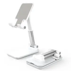 Cell Phone Stand, Adjustable Angle and Height Cell Phone Holder for Desk, Foldable and Portable, Anti-Slip Silicone Pad, Compatible with All Mobile Phones and 4-8 Inch Devices, White Cell Phone Stand, Adjustable Angle and Height Cell Phone Holder for Desk, Foldable and Portable, Anti-Slip Silicone Pad, Compatible with All Mobile Phones and 4-8 Inch Devices, White