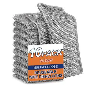Upgraded 3-Layer Metal Dish Scrubber-10Pcs, No Scratches, Odor-Free, Multi-Purpose Stainless Steel Scouring Pad for Kitchen Cleaning Dry & Wet Use, for Dishes, Cookware, Sinks, Stove Tops (10PCS) Upgraded 3-Layer Metal Dish Scrubber-10Pcs, No Scratches, Odor-Free, Multi-Purpose Stainless Steel Scouring Pad for Kitchen Cleaning Dry & Wet Use, for Dishes, Cookware, Sinks, Stove Tops (10PCS)