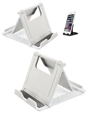Portable Cell Phone Stand Holder for Desk, 2 Pack Foldable Pocket-Sized Adjustable Mount, Universal Desktop Kickstand Compatible with iPhone, iPad, Kindle & Android Devices - White & White Portable Cell Phone Stand Holder for Desk, 2 Pack Foldable Pocket-Sized Adjustable Mount, Universal Desktop Kickstand Compatible with iPhone, iPad, Kindle & Android Devices - White & White
