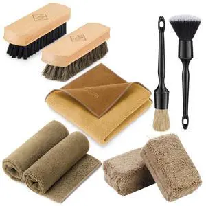 9PC Car Detailing KitBoars Hair BrushHorse Hair BristleSuede-Coral ClothCar Dust BrushMicrofiber Towel & ApplicatorScratch-Free & Ultra-Soft for Leather, Seats & Interior Cleaning 9PC Car Detailing KitBoars Hair BrushHorse Hair BristleSuede-Coral ClothCar Dust BrushMicrofiber Towel & ApplicatorScratch-Free & Ultra-Soft for Leather, Seats & Interior Cleaning