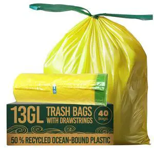 13 Gallon Trash Bags with Drawstrings, 40 Bags Made from 50% Recycled Plastic, Leakproof and Tear-Resistant, Tall Kitchen Garbage Bags for Home and Office 13 Gallon Trash Bags with Drawstrings, 40 Bags Made from 50% Recycled Plastic, Leakproof and Tear-Resistant, Tall Kitchen Garbage Bags for Home and Office
