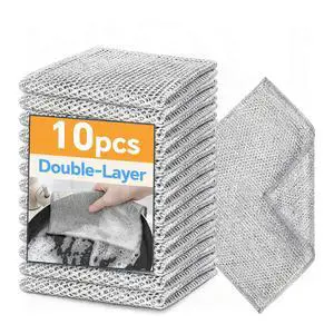 Stainless Steel Wire Scrubber Sponges, 10 Pack Non-Scratch Heavy Duty Cleaning Cloths, Multi-Purpose Metal Mesh Dish Rags for Kitchen, Dishes, Pots, Pans, Sink, 7.87 x 7.87 Inch (10) Stainless Steel Wire Scrubber Sponges, 10 Pack Non-Scratch Heavy Duty Cleaning Cloths, Multi-Purpose Metal Mesh Dish Rags for Kitchen, Dishes, Pots, Pans, Sink, 7.87 x 7.87 Inch (10)