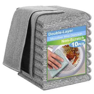 10pcs New Upgrade 2-Layer Microfiber Wire Dishcloth,Non-Scratch Wire Dishwashing Rags for Wet and Dry,Metal Scrubbers, Kitchen Miracle Cleaning Dish Rags for Cookware,Sinks, Dishes,Stove,Grey 10pcs New Upgrade 2-Layer Microfiber Wire Dishcloth,Non-Scratch Wire Dishwashing Rags for Wet and Dry,Metal Scrubbers, Kitchen Miracle Cleaning Dish Rags for Cookware,Sinks, Dishes,Stove,Grey