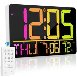 13" Large Digital Wall Clock with Remote, RGB Color Changing, 25 Ringtones, 0-100% Auto/Custom Brightness, Temperature, Calendar, 12/24H, DST, Timer, for Living Room/Bedroom/Office/Elderly 13" Large Digital Wall Clock with Remote, RGB Color Changing, 25 Ringtones, 0-100% Auto/Custom Brightness, Temperature, Calendar, 12/24H, DST, Timer, for Living Room/Bedroom/Office/Elderly
