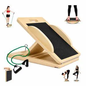 3-in-1 Portable Wooden Slant Board for Calf Stretching - Calf Stretcher & Incline Board Convertible to Balance Board + Resistance Band - 5 Angles, Anti-Slip 3-in-1 Portable Wooden Slant Board for Calf Stretching - Calf Stretcher & Incline Board Convertible to Balance Board + Resistance Band - 5 Angles, Anti-Slip