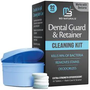 Retainer Cleaner and Soak Container, No-Mess Cleaning Tablets with Universal Denture Bath Case and Strainer, Multipurpose, for Mouth Guard Stains, Odor, and Plaque (92 Tablets + 1 Bath) by M3 Retainer Cleaner and Soak Container, No-Mess Cleaning Tablets with Universal Denture Bath Case and Strainer, Multipurpose, for Mouth Guard Stains, Odor, and Plaque (92 Tablets + 1 Bath) by M3