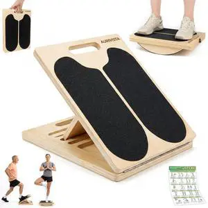 2-in-1 Slant & Balance Board, 180° Adjustable Wooden Calf Stretcher with Training Poster, 6 Angle Portable Incline Board, 300lb Capacity for Ankle Achilles Stretching & Physical Therapy 2-in-1 Slant & Balance Board, 180° Adjustable Wooden Calf Stretcher with Training Poster, 6 Angle Portable Incline Board, 300lb Capacity for Ankle Achilles Stretching & Physical Therapy
