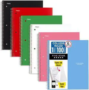 Spiral Notebook + Study App, 1 Subject, College Ruled Paper, 8.5" x 11", 100 Sheets, Assorted Colors, 6 Pack (38052) Spiral Notebook + Study App, 1 Subject, College Ruled Paper, 8.5" x 11", 100 Sheets, Assorted Colors, 6 Pack (38052)
