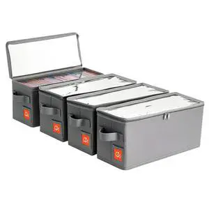 Stackable CD Holder & Storage Case - CD Storage Box Organizer with Lid & Handle - Dustproof CD/DVD Container with Clear PVC Top - 4Pack (Gray) Stackable CD Holder & Storage Case - CD Storage Box Organizer with Lid & Handle - Dustproof CD/DVD Container with Clear PVC Top - 4Pack (Gray)