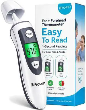 Ear and Forehead Thermometer for Adults Kids and Baby - 2-in-1 Ear and Forehead, 1-Second Readings, Fever Alert Color Indicator, 20 Memory Recall - Family Digital Thermometer for Home Use Ear and Forehead Thermometer for Adults Kids and Baby - 2-in-1 Ear and Forehead, 1-Second Readings, Fever Alert Color Indicator, 20 Memory Recall - Family Digital Thermometer for Home Use