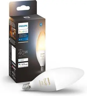 40W B39 Candle-Shaped LED Bulb - White Ambiance- 1 Pack - 450LM - E12 - Indoor - Control with Hue App - Works with Alexa and Google Assistant 40W B39 Candle-Shaped LED Bulb - White Ambiance- 1 Pack - 450LM - E12 - Indoor - Control with Hue App - Works with Alexa and Google Assistant