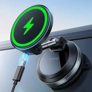 15W for MagSafe Car Mount Charger - Dual USB-C Ports, Magnetic Phone Holder for Car, Magnetic Wireless Car Charger, Vacuum Suction Cup Phone Mount for iPhone 17 Pro Max 16 15 14 Pads Black 15W for MagSafe Car Mount Charger - Dual USB-C Ports, Magnetic Phone Holder for Car, Magnetic Wireless Car Charger, Vacuum Suction Cup Phone Mount for iPhone 17 Pro Max 16 15 14 Pads Black