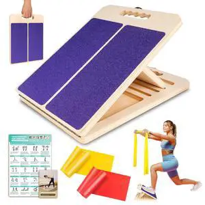 Wooden Slant Board for Calf Stretching, Portable Adjustable Calf Stretch Board with Training Poster & Resistance Bands, 300lb Weight Capacity Calf Ankle Achilles Physical Therapy Leg Exercisers Wooden Slant Board for Calf Stretching, Portable Adjustable Calf Stretch Board with Training Poster & Resistance Bands, 300lb Weight Capacity Calf Ankle Achilles Physical Therapy Leg Exercisers