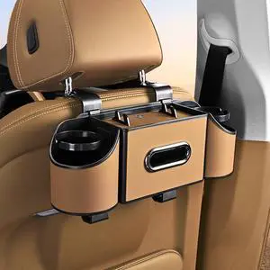 Back Seat Car Organizer,4 in 1 Multifunctional Car Back Seat Storage Box with Drink Cup Holder Tissue Box, for Hold Phone,Snacks, Drinks, Handbag-Light Brown Back Seat Car Organizer,4 in 1 Multifunctional Car Back Seat Storage Box with Drink Cup Holder Tissue Box, for Hold Phone,Snacks, Drinks, Handbag-Light Brown