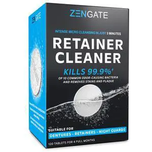 Retainer Cleaner Tablets for Dentures, Retainers, Aligners & Night Guards 120 Denture Cleaning Tablets, 3-Minute Deep Clean, Removes Odor, Plaque & Stains FSA HSA Eligible Retainer Cleaner Tablets for Dentures, Retainers, Aligners & Night Guards 120 Denture Cleaning Tablets, 3-Minute Deep Clean, Removes Odor, Plaque & Stains FSA HSA Eligible