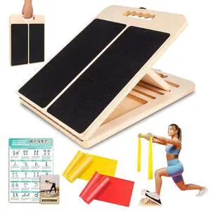Wooden Slant Board for Calf Stretching, Portable Adjustable Calf Stretch Board with Training Poster & Resistance Bands, 300lb Weight Capacity Calf Ankle Achilles Physical Therapy Leg Exercisers Wooden Slant Board for Calf Stretching, Portable Adjustable Calf Stretch Board with Training Poster & Resistance Bands, 300lb Weight Capacity Calf Ankle Achilles Physical Therapy Leg Exercisers