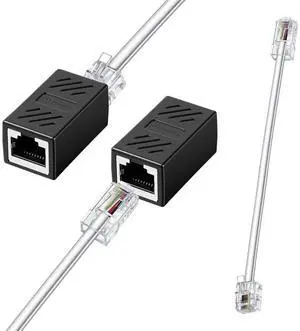 2 Pcs Phone Jack to Ethernet Cable Adapter, RJ45 to RJ11 Adapter, RJ45 8P8C Female to RJ11 6P4C Male Phone Lines for Landline Telephone Service 2 Pcs Phone Jack to Ethernet Cable Adapter, RJ45 to RJ11 Adapter, RJ45 8P8C Female to RJ11 6P4C Male Phone Lines for Landline Telephone Service