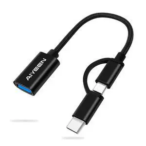 USB-C/Micro to USB Adapter, 2-in-1 USB 3.0, OTG Adapter Cable, Compatible with MacBook Pro, Android, Google, Samsung, and More, Black USB-C/Micro to USB Adapter, 2-in-1 USB 3.0, OTG Adapter Cable, Compatible with MacBook Pro, Android, Google, Samsung, and More, Black