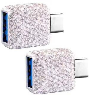 USB C Male to USB 3.0 Female Adapter 2Pack Type C to USB A 3.0 OTG Adapter Bling Bling Rhinestone Diamond Decors,Compatible for Devices has USB C USB C Male to USB 3.0 Female Adapter 2Pack Type C to USB A 3.0 OTG Adapter Bling Bling Rhinestone Diamond Decors,Compatible for Devices has USB C