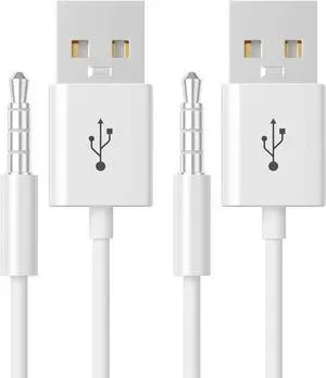 iPod Shuffle Charger Cable, 3.5mm Audio Jack to USB Sync & Charge Lead (2 Pack) - Compatible with iPod Shuffle 3/4/5/6/7 Gen, MP3 Player - White iPod Shuffle Charger Cable, 3.5mm Audio Jack to USB Sync & Charge Lead (2 Pack) - Compatible with iPod Shuffle 3/4/5/6/7 Gen, MP3 Player - White