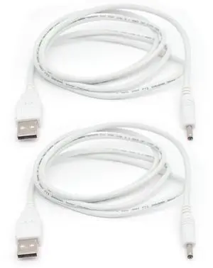 2PCS USB Power Cable White, 4FT/1.2M USB to 3.5mm Plug, 5V DC 20AWG Charging Cable for Fans, Speakers 2PCS USB Power Cable White, 4FT/1.2M USB to 3.5mm Plug, 5V DC 20AWG Charging Cable for Fans, Speakers