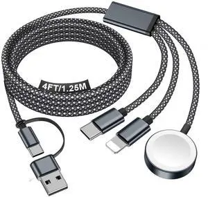 Travel Essentials for Apple Watch Charger,iPhone Charger,3 in 2 Type C/Lightning/Magnetic Travel Charging Cable,Portable Multi Charging Cable for Apple Watch, iPhone 1711,Samsung S26,Car,iPad-4FT Travel Essentials for Apple Watch Charger,iPhone Charger,3 in 2 Type C/Lightning/Magnetic Travel Charging Cable,Portable Multi Charging Cable for Apple Watch, iPhone 1711,Samsung S26,Car,iPad-4FT