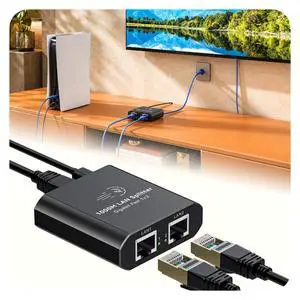Ethernet Splitter 1 to 2 Mini Gigabit Internet Switch 1 in 2 Out LAN and RJ45 Port Splitter High Speed Network Adapter for 5/5e/6/7/8 with USB c Power Cable Ethernet Splitter 1 to 2 Mini Gigabit Internet Switch 1 in 2 Out LAN and RJ45 Port Splitter High Speed Network Adapter for 5/5e/6/7/8 with USB c Power Cable