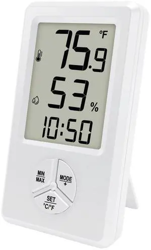 Digital Hygrometer Indoor Thermometer with Min Max Records, Humidity Gauge with Clock for Room, Home, Bedroom, Office, Greenhouse, Cellar Digital Hygrometer Indoor Thermometer with Min Max Records, Humidity Gauge with Clock for Room, Home, Bedroom, Office, Greenhouse, Cellar