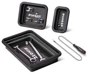 Collapsible Magnetic Parts Organizer Trays & 12" Flexible Magnetic Pickup Tool, 3 Different Size Magnet Tool Trays & Pick-Up Sweeper for Screw, Bolts, Nuts, Washers, Pins and Metal Parts, Black Collapsible Magnetic Parts Organizer Trays & 12" Flexible Magnetic Pickup Tool, 3 Different Size Magnet Tool Trays & Pick-Up Sweeper for Screw, Bolts, Nuts, Washers, Pins and Metal Parts, Black