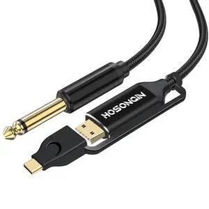 USB Guitar Cable, Dual USB-C and USB-A Connectors, 16-bit/48kHz High-Fidelity Audio Adapter for Electric Guitar/Bass, Compatible with GarageBand, Audacity, and MacBook, 10 Feet USB Guitar Cable, Dual USB-C and USB-A Connectors, 16-bit/48kHz High-Fidelity Audio Adapter for Electric Guitar/Bass, Compatible with GarageBand, Audacity, and MacBook, 10 Feet