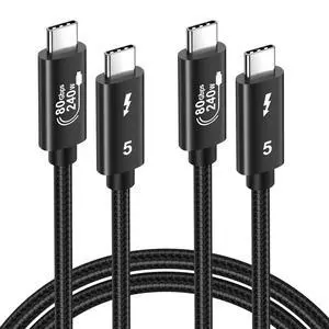 Thunderbolt 5 Cable, 3.3ft USB C to USB-C 80Gbps Data Transfer 240W PD3.1 Fast Charging 120Gbps Bandwidth 8K Display for TB4/3 USB4 Dock MacBook M4 iPhone 17 Pro Max iPad eGPU SSD, 2Pack Thunderbolt 5 Cable, 3.3ft USB C to USB-C 80Gbps Data Transfer 240W PD3.1 Fast Charging 120Gbps Bandwidth 8K Display for TB4/3 USB4 Dock MacBook M4 iPhone 17 Pro Max iPad eGPU SSD, 2Pack