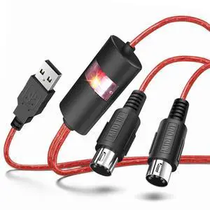 USB Cable Interface Converter, USB-A to 5 Pin MIDI in/Out Adapter Cord for Keyboard Synthesizer Electronic Drum to PC Mac Laptop iPad iPhone, Plug and Play, 6 FT, Red USB Cable Interface Converter, USB-A to 5 Pin MIDI in/Out Adapter Cord for Keyboard Synthesizer Electronic Drum to PC Mac Laptop iPad iPhone, Plug and Play, 6 FT, Red