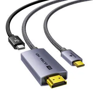 USB C to HDMI 2.1 Cable with 100W PD Fast Charging, 8K@60Hz 4K@240Hz Thunderbolt 5/4 Compatible, Unidirectional USB 4 Type C to HDMI Cord for iPhone 17, XPS,MacBook Neo/Pro/Air, iPad, Steam Deck, 6FT USB C to HDMI 2.1 Cable with 100W PD Fast Charging, 8K@60Hz 4K@240Hz Thunderbolt 5/4 Compatible, Unidirectional USB 4 Type C to HDMI Cord for iPhone 17, XPS,MacBook Neo/Pro/Air, iPad, Steam Deck, 6FT