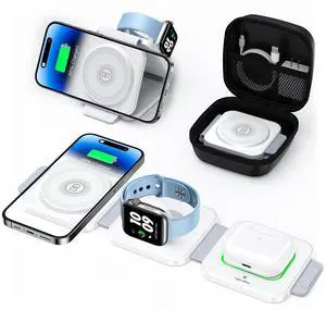 Travel Essentials 3 in 1 Charging Station Dual Magnetic Wireless Charger for iPhone 17/16/15/14/13/12 Series and Apple Watch, Portable Charger for iPhone Watch and Airpods 4/3/2/Pro Travel Essentials 3 in 1 Charging Station Dual Magnetic Wireless Charger for iPhone 17/16/15/14/13/12 Series and Apple Watch, Portable Charger for iPhone Watch and Airpods 4/3/2/Pro