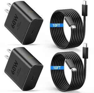 60W USB C Super Fast Charger Type C Android Phone Charger Fast Charging Block with 10ft USB-C to USB-C Cord Compatible with Samsung Galaxy S26 Ultra/S26/S26+/S25/S25 Ultra/S25+/S24, iPhone, iPad 60W USB C Super Fast Charger Type C Android Phone Charger Fast Charging Block with 10ft USB-C to USB-C Cord Compatible with Samsung Galaxy S26 Ultra/S26/S26+/S25/S25 Ultra/S25+/S24, iPhone, iPad