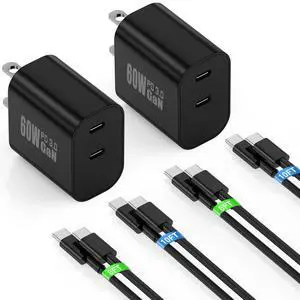 Dual Port Type-C Fast Charger 60W(in total) for Samsung Galaxy S26 Ultra, 6/6/10/10FT PD3.0 USBC Fast Charging Cable/Cord for Galaxy S26 S25 S24 S23 S22 Plus,Android Phone, iPhone 17/16/15 Pro Max,Tab Dual Port Type-C Fast Charger 60W(in total) for Samsung Galaxy S26 Ultra, 6/6/10/10FT PD3.0 USBC Fast Charging Cable/Cord for Galaxy S26 S25 S24 S23 S22 Plus,Android Phone, iPhone 17/16/15 Pro Max,Tab