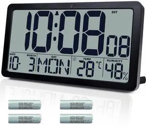 Atomic Wall Clock Battery Operated,10.5 inch Digtial Desk Clock with Temperature and Humidity,Self-Setting Alarm Clocks with 57 Ringtones,Auto DST, Large LCD Display for Seniors Batteries Included Atomic Wall Clock Battery Operated,10.5 inch Digtial Desk Clock with Temperature and Humidity,Self-Setting Alarm Clocks with 57 Ringtones,Auto DST, Large LCD Display for Seniors Batteries Included