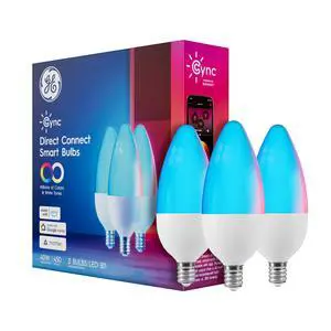 GE Cync Smart LED Light Bulbs, Color Changing Decorative Light Bulbs, Indoor WiFi Lights, Matter Compatible, Compatible with Alexa and Google Home, Candelabra Base (3 Pack) GE Cync Smart LED Light Bulbs, Color Changing Decorative Light Bulbs, Indoor WiFi Lights, Matter Compatible, Compatible with Alexa and Google Home, Candelabra Base (3 Pack)