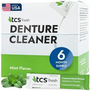 Fresh Denture Cleaner Professional Strength Concentrated Cleanser Mint Powder for Dental Cleaning For Dentures, Night Guards, Aligners & Retainer Cleaner 24 Packets (6 Month Supply) Fresh Denture Cleaner Professional Strength Concentrated Cleanser Mint Powder for Dental Cleaning For Dentures, Night Guards, Aligners & Retainer Cleaner 24 Packets (6 Month Supply)