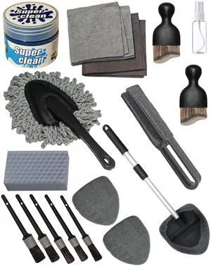 18Pcs Professional Car Interior Detailing Kit All-in-One Cleaning Tools for Windows, Dashboard, Vents, Windshield Cleaner Brush, Magic Sponge, Chamois Cloth, Detailing Brushes & Accessories 18Pcs Professional Car Interior Detailing Kit All-in-One Cleaning Tools for Windows, Dashboard, Vents, Windshield Cleaner Brush, Magic Sponge, Chamois Cloth, Detailing Brushes & Accessories