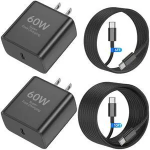 2Pack 60W USB C Fast Charger for Samsung Galaxy S26 Ultra/S26+/S26, PD 3.0 Type C Wall Charger Block with 6FT & 10FT USB C to C Cable, Super Fast Charging for S25 Ultra/S24/S23, iPhone 17/16/15 2Pack 60W USB C Fast Charger for Samsung Galaxy S26 Ultra/S26+/S26, PD 3.0 Type C Wall Charger Block with 6FT & 10FT USB C to C Cable, Super Fast Charging for S25 Ultra/S24/S23, iPhone 17/16/15