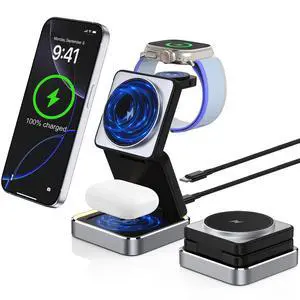 Wireless Charging Station 3 in 1 for Apple Devices, Foldable Magnetic MagSafe Charger Stand, Portable Fast Travel Charger for iPhone 17 Pro Max/ 17 Air/16/15/14/13/12/11/Apple Watch Series/Airpods Wireless Charging Station 3 in 1 for Apple Devices, Foldable Magnetic MagSafe Charger Stand, Portable Fast Travel Charger for iPhone 17 Pro Max/ 17 Air/16/15/14/13/12/11/Apple Watch Series/Airpods