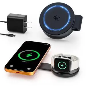 2 in 1 Magnetic Wireless Charger, Qi2 25W Fast Charging Travel Station Pad Compatible with MagSafe for iPhone Air/17/16/15/14/13/12, 5W for Apple Watch, AirPods 4/3/2/Pro with 30W Adapter (Black) 2 in 1 Magnetic Wireless Charger, Qi2 25W Fast Charging Travel Station Pad Compatible with MagSafe for iPhone Air/17/16/15/14/13/12, 5W for Apple Watch, AirPods 4/3/2/Pro with 30W Adapter (Black)
